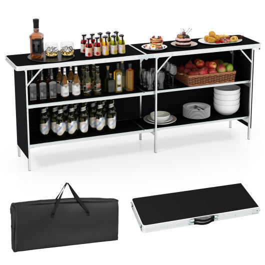 Aluminum Portable Picnic Table with 2-Tier Open Shelves and Spacious Tabletop-Coffee LuxuryLifeWay Online Store