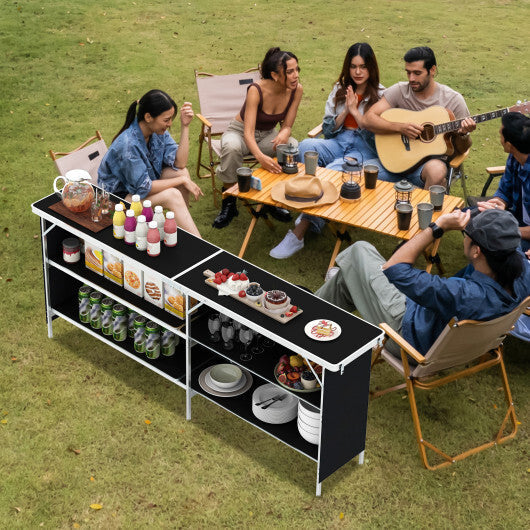 Aluminum Portable Picnic Table with 2-Tier Open Shelves and Spacious Tabletop-Coffee LuxuryLifeWay Online Store