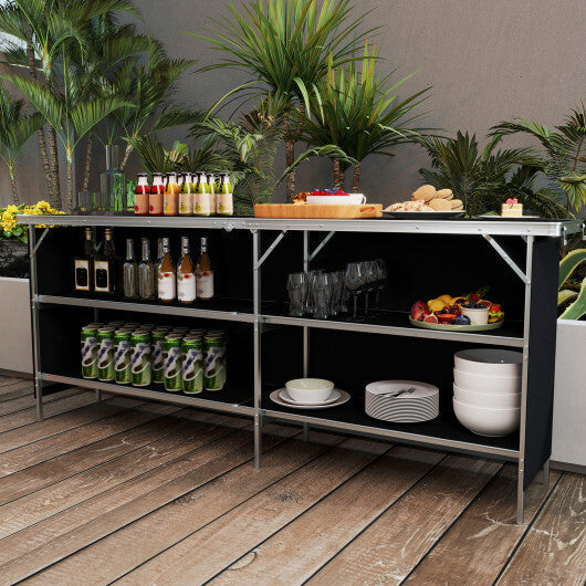 Aluminum Portable Picnic Table with 2-Tier Open Shelves and Spacious Tabletop-Coffee LuxuryLifeWay Online Store