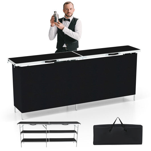 Aluminum Portable Picnic Table with 2-Tier Open Shelves and Spacious Tabletop-Coffee LuxuryLifeWay Online Store