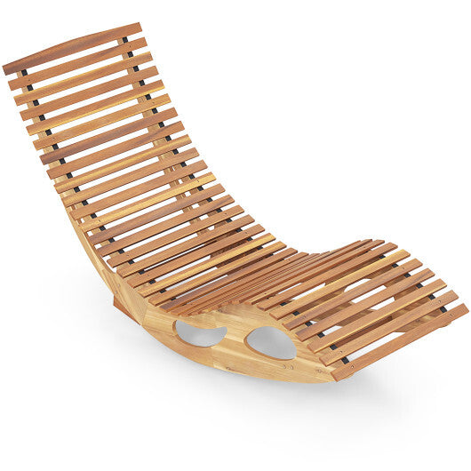 Acacia Wood Patio Rocking Sun Lounger Chaise Lounge with Ergonomic Curved Seat LuxuryLifeWay Online Store