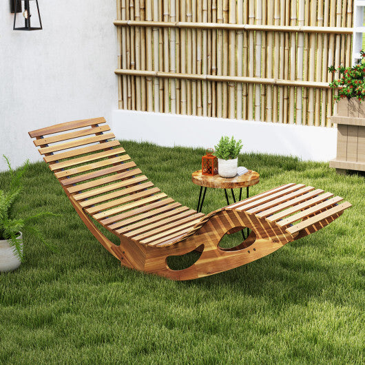 Acacia Wood Patio Rocking Sun Lounger Chaise Lounge with Ergonomic Curved Seat LuxuryLifeWay Online Store