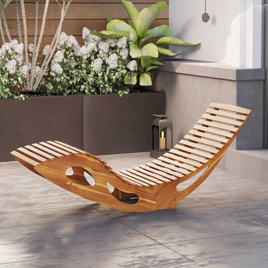 Acacia Wood Patio Rocking Sun Lounger Chaise Lounge with Ergonomic Curved Seat LuxuryLifeWay Online Store