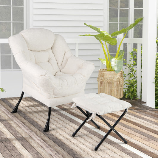 Modern Accent Chair with Folding Footrest and Head Pillow-Beige LuxuryLifeWay Online Store