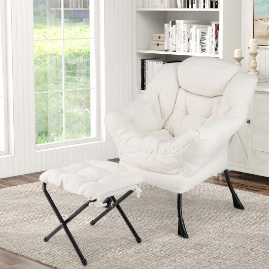 Modern Accent Chair with Folding Footrest and Head Pillow-Beige LuxuryLifeWay Online Store