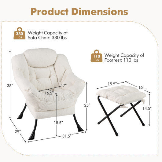Modern Accent Chair with Folding Footrest and Head Pillow-Beige LuxuryLifeWay Online Store