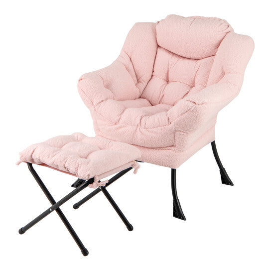 Modern Accent Chair with Folding Footrest and Head Pillow-Beige LuxuryLifeWay Online Store