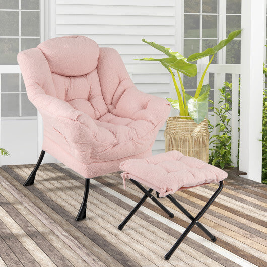 Modern Accent Chair with Folding Footrest and Head Pillow-Beige LuxuryLifeWay Online Store