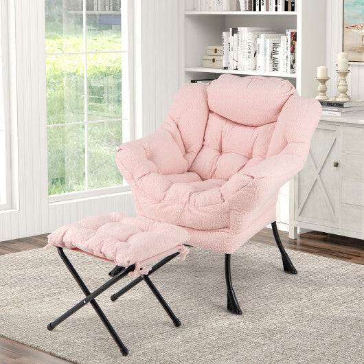 Modern Accent Chair with Folding Footrest and Head Pillow-Beige LuxuryLifeWay Online Store