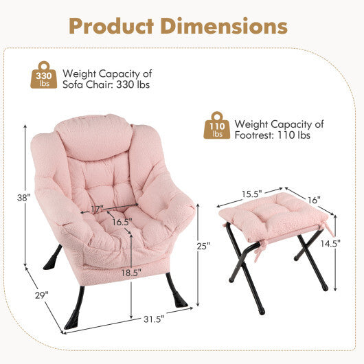 Modern Accent Chair with Folding Footrest and Head Pillow-Beige LuxuryLifeWay Online Store