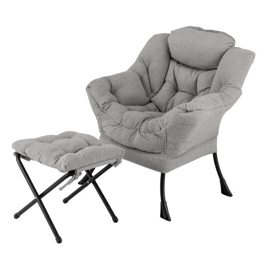 Modern Accent Chair with Folding Footrest and Head Pillow-Beige LuxuryLifeWay Online Store
