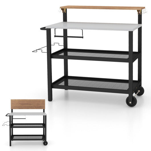 Rolling Bar Cart with Flip-up Table and Hooks for Kitchen LuxuryLifeWay Online Store