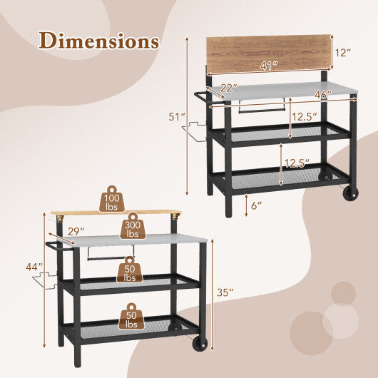 Rolling Bar Cart with Flip-up Table and Hooks for Kitchen LuxuryLifeWay Online Store