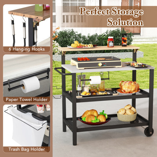 Rolling Bar Cart with Flip-up Table and Hooks for Kitchen LuxuryLifeWay Online Store