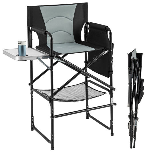 46 Inches Tall Directors Chair with Foldable Side Table and Footrest-Gray LuxuryLifeWay Online Store