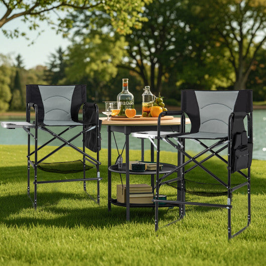 46 Inches Tall Directors Chair with Foldable Side Table and Footrest-Gray LuxuryLifeWay Online Store