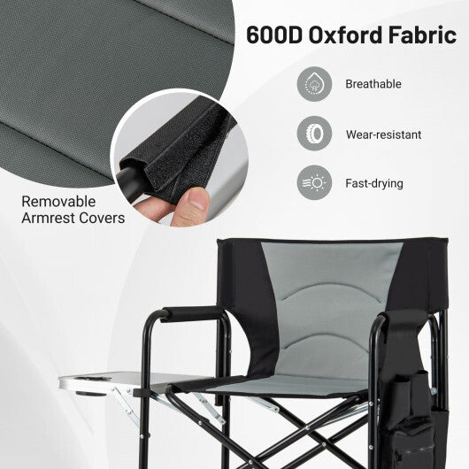 46 Inches Tall Directors Chair with Foldable Side Table and Footrest-Gray LuxuryLifeWay Online Store