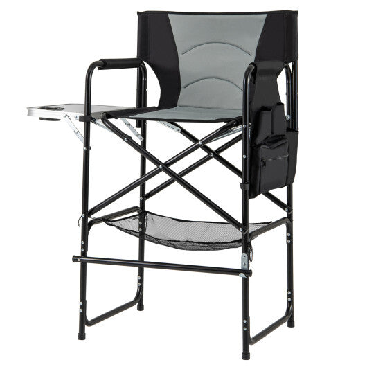 46 Inches Tall Directors Chair with Foldable Side Table and Footrest-Gray LuxuryLifeWay Online Store