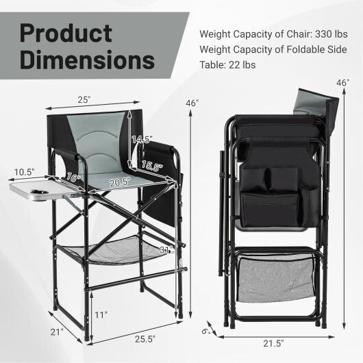 46 Inches Tall Directors Chair with Foldable Side Table and Footrest-Gray LuxuryLifeWay Online Store