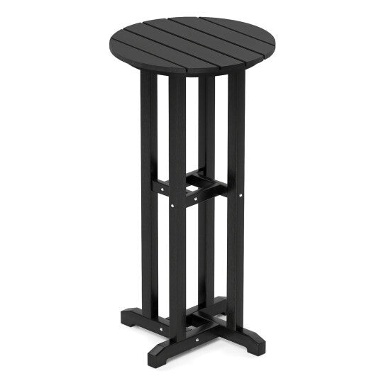 21.5 Inch Round Bar Table Patio HDPE Bar Height Dining Table with Slatted Tabletop-Brown
