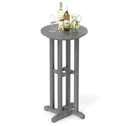 21.5 Inch Round Bar Table Patio HDPE Bar Height Dining Table with Slatted Tabletop-Brown