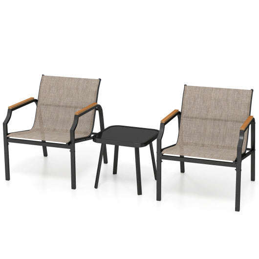 3 Piece Outdoor Chair Set with Breathable Fabric Seat and Armrests-Brown LuxuryLifeWay Online Store