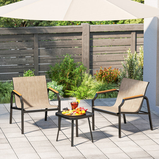 3 Piece Outdoor Chair Set with Breathable Fabric Seat and Armrests-Brown LuxuryLifeWay Online Store