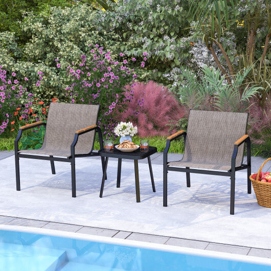3 Piece Outdoor Chair Set with Breathable Fabric Seat and Armrests-Brown LuxuryLifeWay Online Store