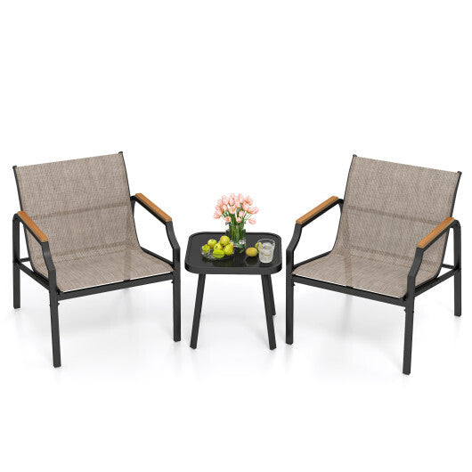 3 Piece Outdoor Chair Set with Breathable Fabric Seat and Armrests-Brown LuxuryLifeWay Online Store