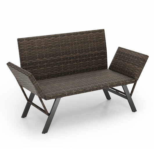 Patio Convertible Sofa for 2 Quick Dry Foam Padded Rattan with Armrests-Gray LuxuryLifeWay Online Store