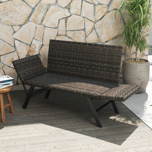 Patio Convertible Sofa for 2 Quick Dry Foam Padded Rattan with Armrests-Gray LuxuryLifeWay Online Store