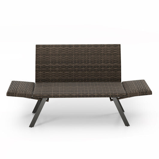 Patio Convertible Sofa for 2 Quick Dry Foam Padded Rattan with Armrests-Gray LuxuryLifeWay Online Store