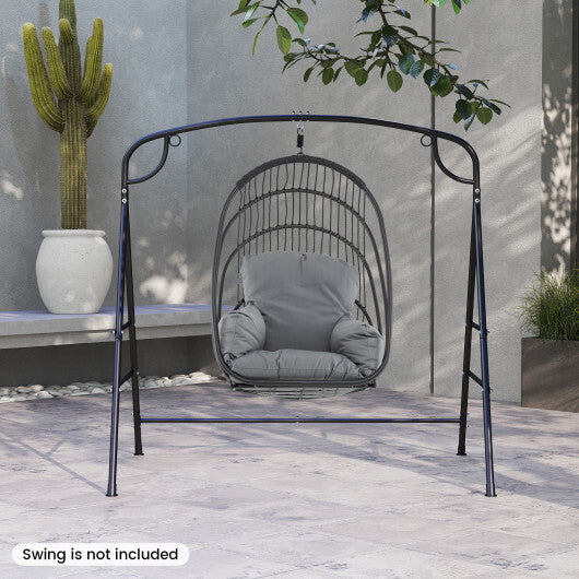 Outdoor Metal Swing Stand with 4 Support Bars and 2 Hanging Ways-Black LuxuryLifeWay Online Store