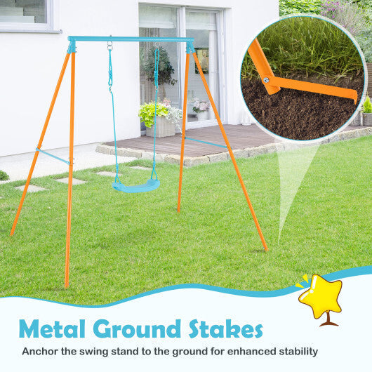 Outdoor Heavy Duty Metal Toddler Swing Set with Stand-Orange LuxuryLifeWay Online Store