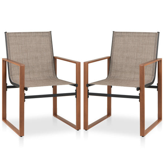 Outdoor Dining Chairs with Breathable Seat and Backrest Set of 2-Brown LuxuryLifeWay Online Store