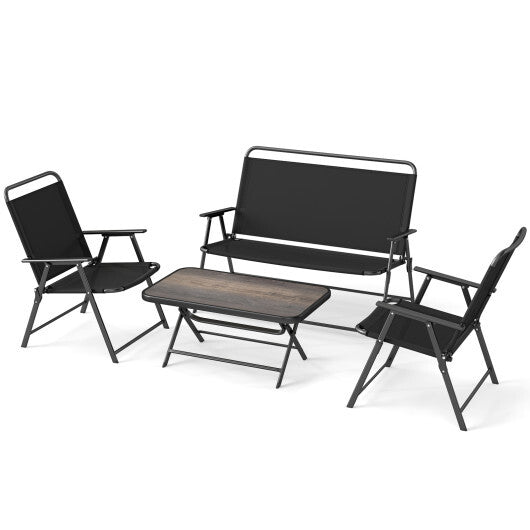 4 Pieces Patio Folding Furniture Set with SPC Coffee Table and Patio Chairs-Black LuxuryLifeWay Online Store
