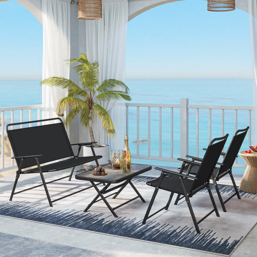 4 Pieces Patio Folding Furniture Set with SPC Coffee Table and Patio Chairs-Black LuxuryLifeWay Online Store