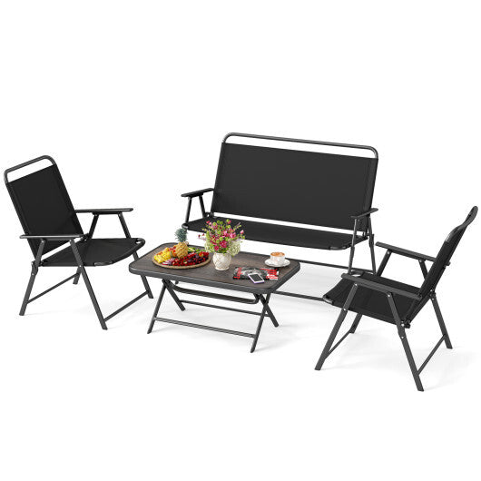 4 Pieces Patio Folding Furniture Set with SPC Coffee Table and Patio Chairs-Black LuxuryLifeWay Online Store
