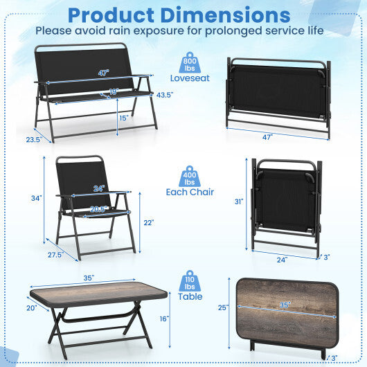 4 Pieces Patio Folding Furniture Set with SPC Coffee Table and Patio Chairs-Black LuxuryLifeWay Online Store