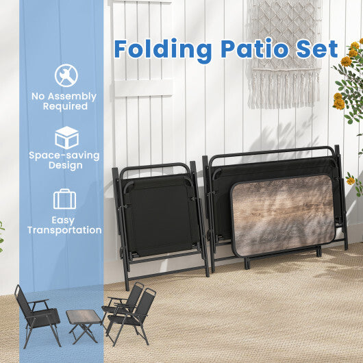 4 Pieces Patio Folding Furniture Set with SPC Coffee Table and Patio Chairs-Black LuxuryLifeWay Online Store