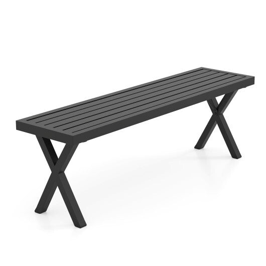 Patio Metal Bench with Slatted Seat and X Legs LuxuryLifeWay Online Store