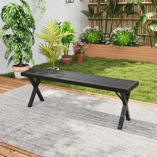 Patio Metal Bench with Slatted Seat and X Legs LuxuryLifeWay Online Store