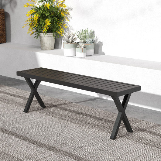 Patio Metal Bench with Slatted Seat and X Legs LuxuryLifeWay Online Store