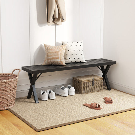 Patio Metal Bench with Slatted Seat and X Legs LuxuryLifeWay Online Store