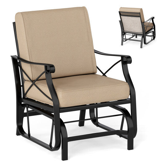 Patio Glider Rocking Chair with Metal Frame and Thick Cushions-Brown LuxuryLifeWay Online Store