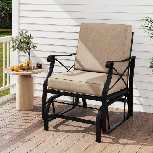 Patio Glider Rocking Chair with Metal Frame and Thick Cushions-Brown LuxuryLifeWay Online Store