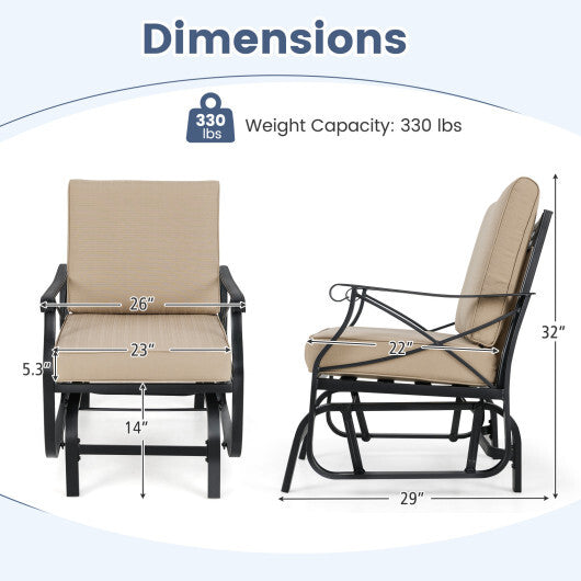 Patio Glider Rocking Chair with Metal Frame and Thick Cushions-Brown LuxuryLifeWay Online Store