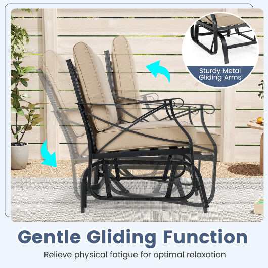 Patio Glider Rocking Chair with Metal Frame and Thick Cushions-Brown LuxuryLifeWay Online Store