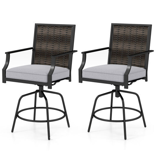 Outdoor PE Wicker Swivel Bar Stools Set of 2 Counter Height Patio Chairs with Back-Grey LuxuryLifeWay Online Store