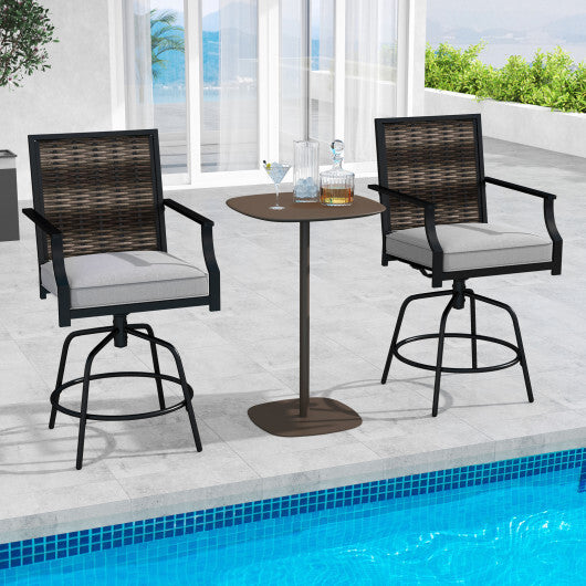 Outdoor PE Wicker Swivel Bar Stools Set of 2 Counter Height Patio Chairs with Back-Grey LuxuryLifeWay Online Store